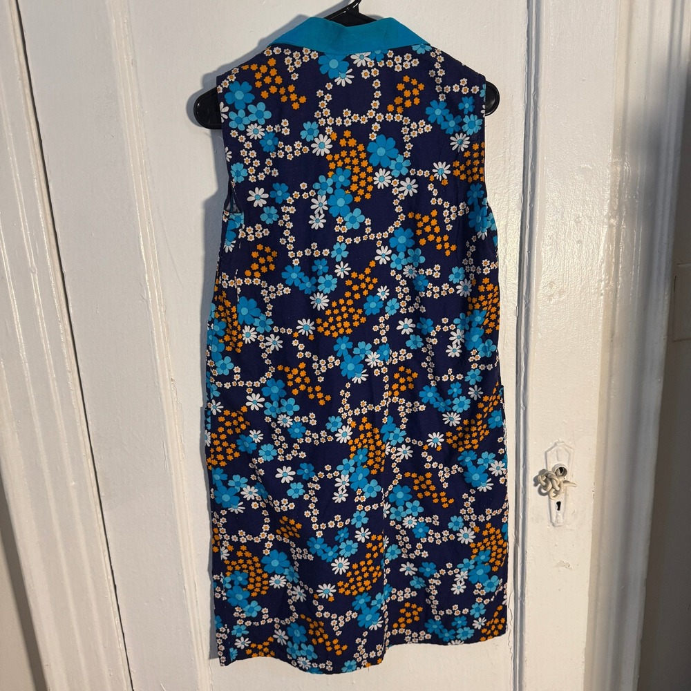 True Vintage 70s Floral Whimsical Dress Cotton Blue Psychedelic Sz M Rainbow‎ - Picture 9 of 10